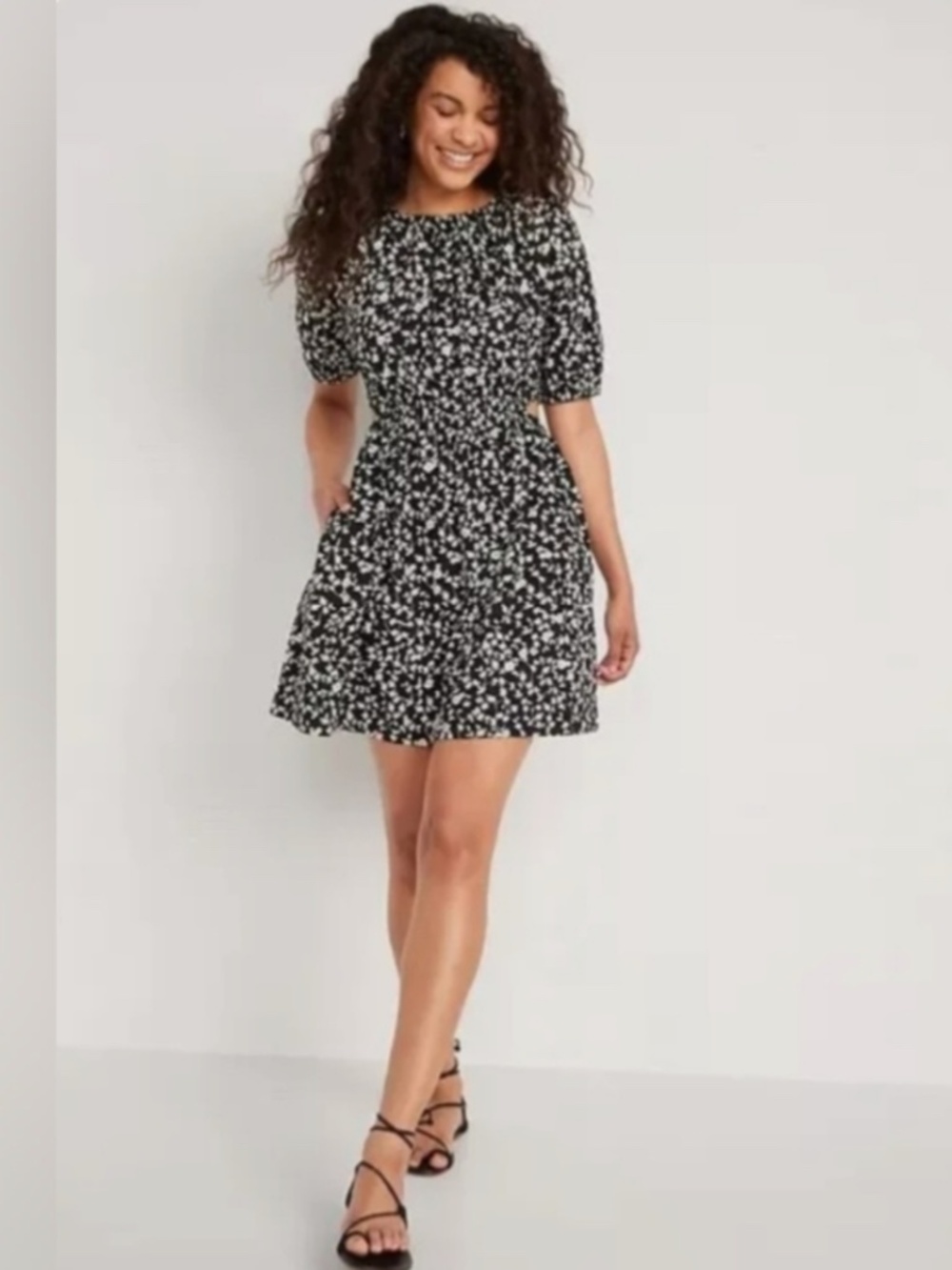 Old Navy Women's Dress Waist Defined Puff Sleeve 100% Cotton Poplin Side Cutout